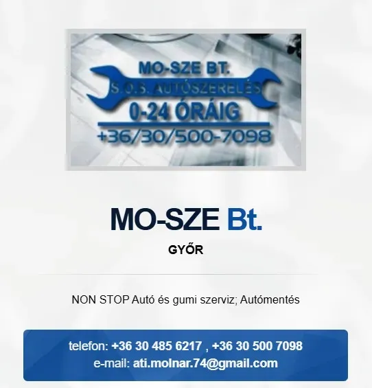 NON STOP Autó és gumiszerviz; Autómentés - MO-SZE Bt. Győr